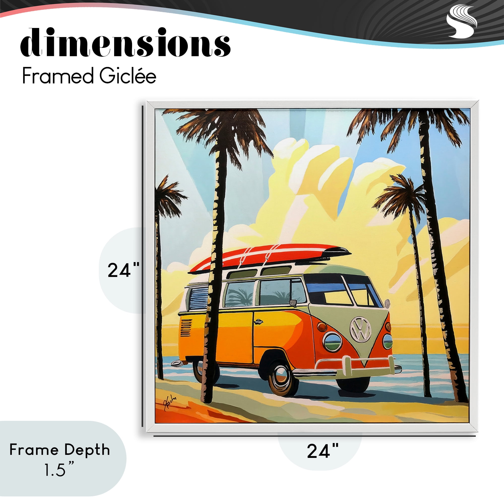 Stupell Industries Road Trip Beach Van White Framed Giclee Art, design by John Jaster