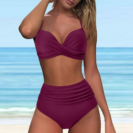 

Cathalem Bathing Suit Women Sports Women Twist High Waisted Bikini Push Up Two Piece plus Size Push up Swimsuits for Women Underwear Large