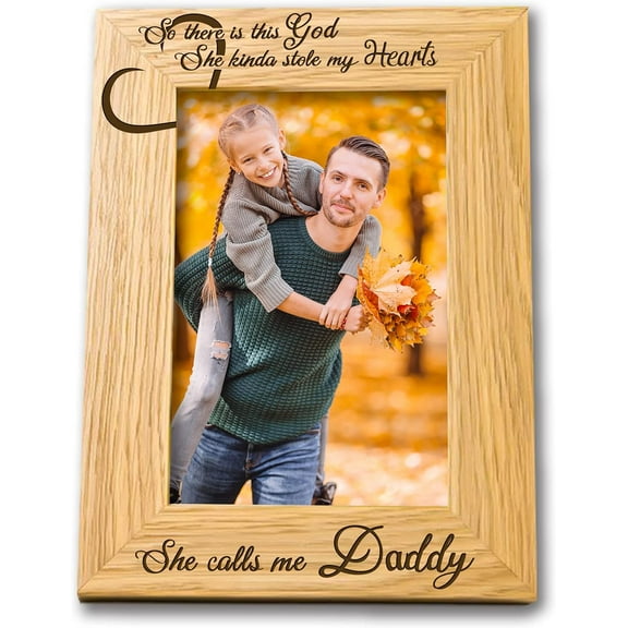 6x4inches Engraved Natural Wood Picture Frame Father Daughter Photo Frame with Heart Pattern Burlywood Rectangle Frame with So There is This Girl She Calls Me Daddy Words (Vertical) BurlyWood