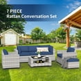 thumbnail image 3 of SHGJ&SOFT 7 Piece Patio Furniture Set, Wicker Outdoor Sectional Sofa with Washable Cushion Covers and Tempered Glass Table, Rattan Conversation Set for Poolside, Lawn, Balcony, 3 of 12