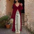 thumbnail image 2 of Cardigan Sweaters For Women Elegant Crochet Knit Maxi Dress Button Down Hollow Out Cover Up Vacation Long Dress Covering Yarn Blending Coats Outerwear Jackets 1* Red L Sweaters For Women, 2 of 4
