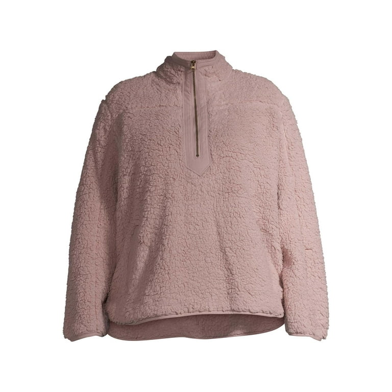Time and Tru Women's Plus Size Quarter Zip Faux Sherpa Pullover - Walmart .com