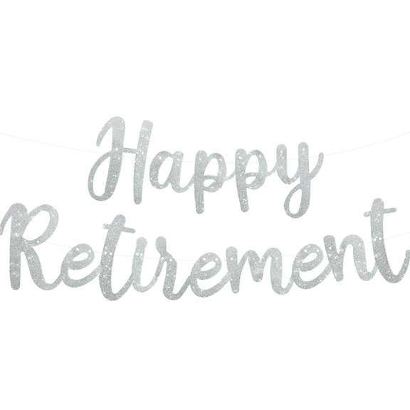 Happy Retirement Glitter Banner, Slivery, Party Decoration, Hanging Sign