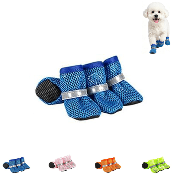 Dog Shoes for Hot Pavement, Breathable Mesh Dog Booties Set of 4 with Anti-Slip Sole and Reflective Straps, Paw Protectors for Summer Walking