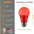 thumbnail image 3 of Sunlite LED A19 Colored Light Bulb, 3 Watts (25w Equivalent), E26 Medium Base, Non-Dimmable, UL Listed, Party Decoration, Holiday Lighting, Red, 3 Pack, 3 of 6