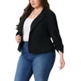 thumbnail image 4 of Agnes Orinda Women's Plus Size Crop Blazers Ruched 3/4 Sleeve Notch Lapel Button Down Casual Business Suit Blazer 1X Black, 4 of 7