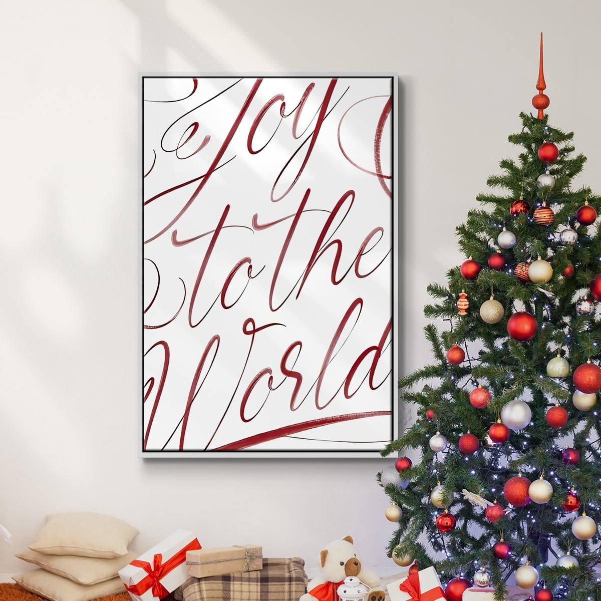 Joy To The World - Framed Gallery Wrapped Holiday Canvas - 17 x 25 - White Frame