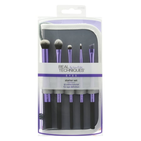 Real Techniques Starter Makeup Brush Set with 2-in-1 Case + Stand (5 Count)