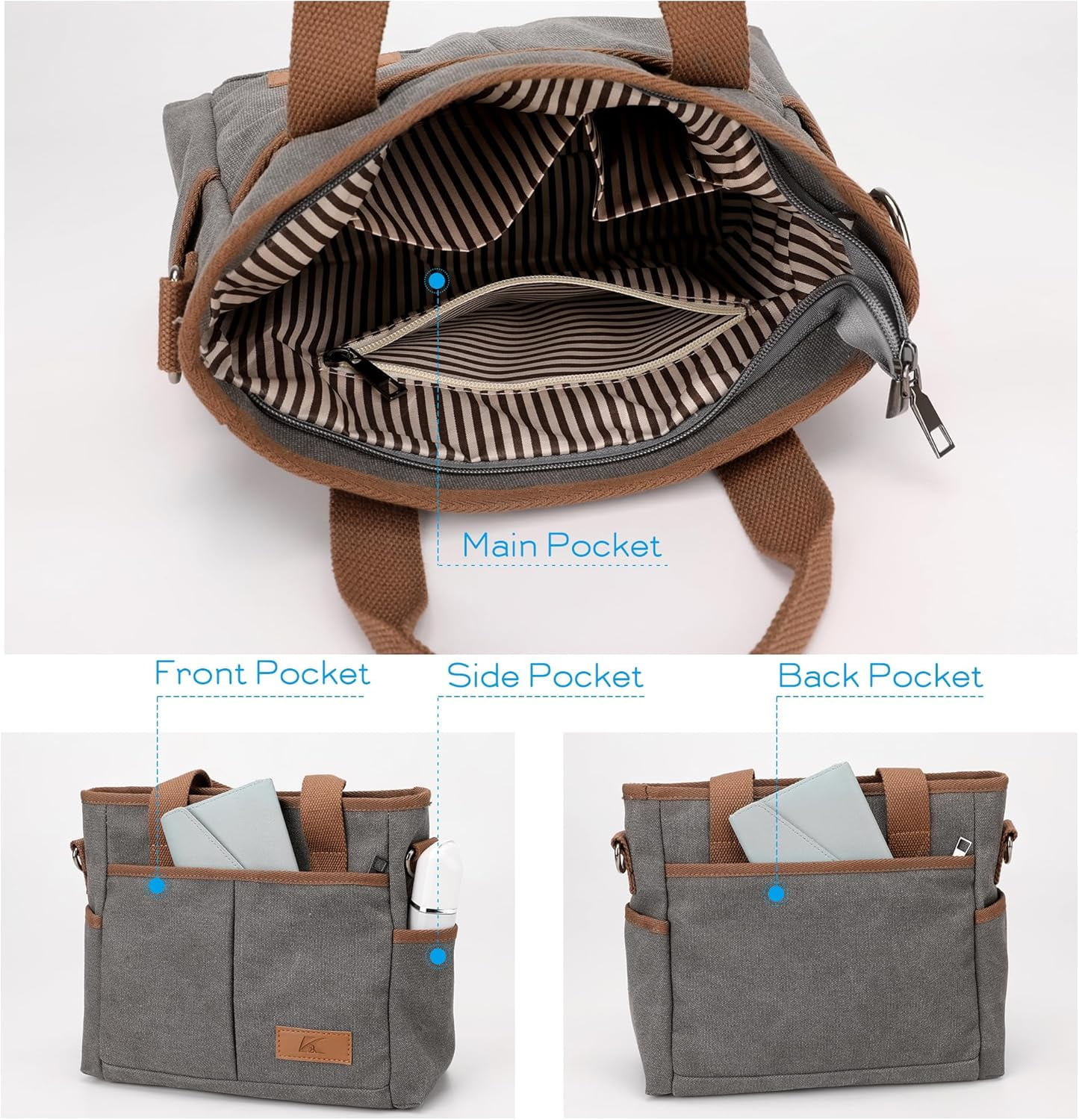 Crossbody Bags for Women Trendy Canvas Hobo Tote Top-handle Hand Bag Multi-pocket Casual Going Out Purse Satchel
