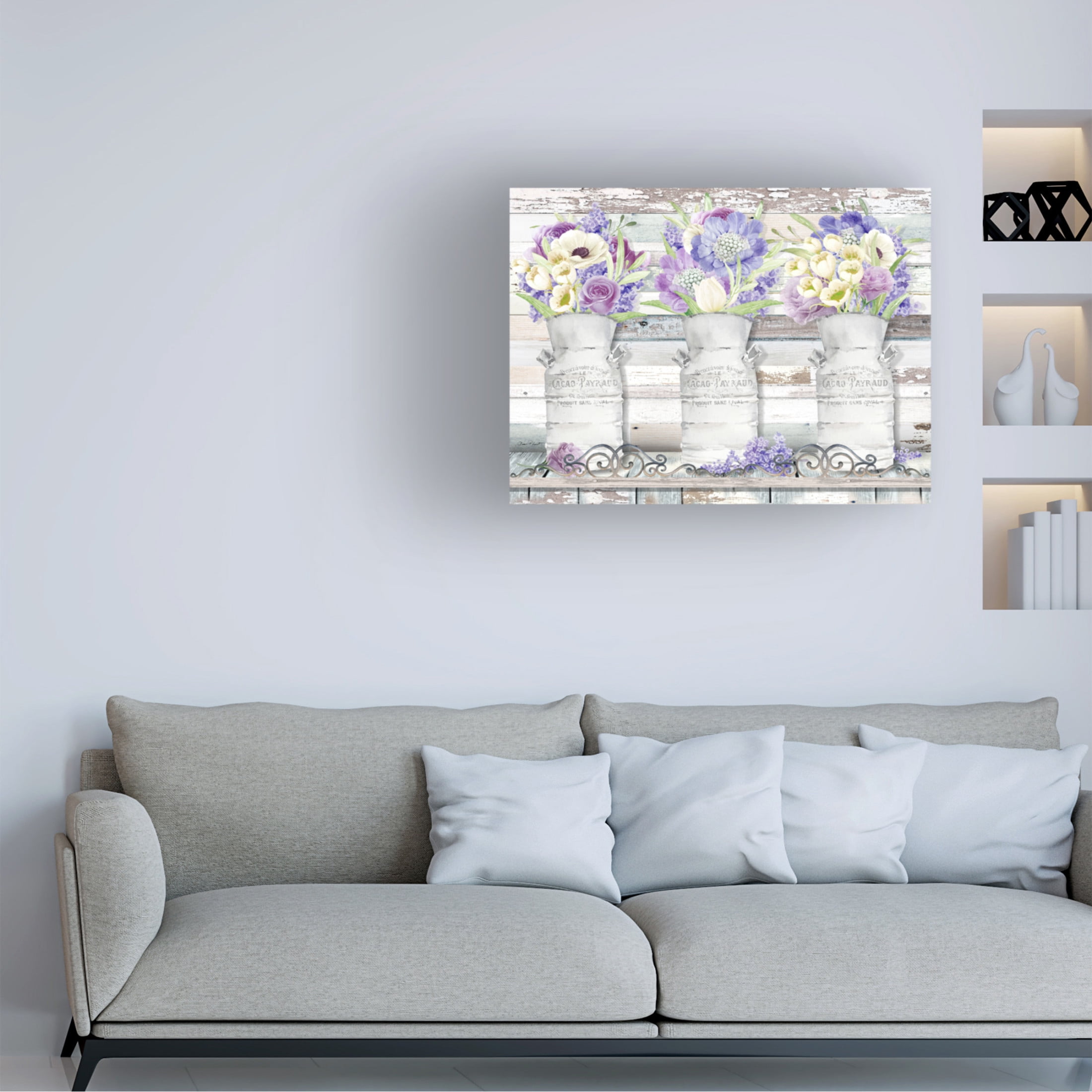 Canvas Wall Art - Jean Plout 'Milk Cans With Florals A' Wall Art for Living Room, Bedroom, or Office Décor by Trademark Fine Art - 24 x 18 Inches