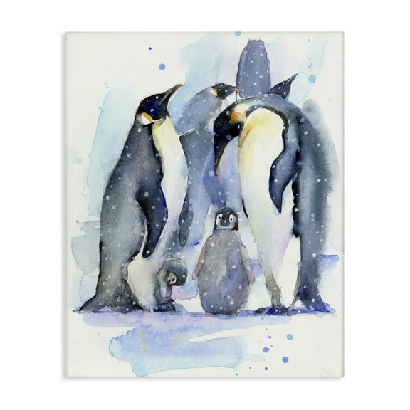 Stupell Industries Penguin Family Watercolor Animals Painting Wrapped Canvas Art Print Wall Art, 16 x 20