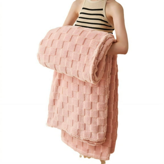 AUQ Weighted Blanket,Luxurious Double-Sided Fabric Cozy Blanket,Thick and Warm Checkered Blanket,Pink,27.5"×39.3"