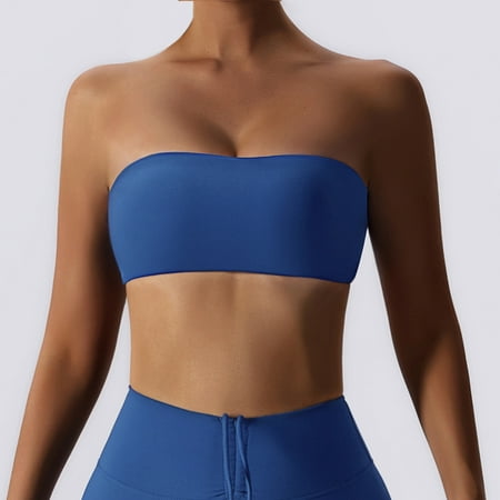 Sports Bra Women Fitness Bra Intimate Strapless Bustier Bandeau Breathable Wrapped Chest Fitness Tops Sports Underwear Yoga Bra (Night Sky Blue L)
