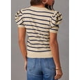 thumbnail image 2 of Women's Short Puff Sleeve Knit Tops 2024 Trendy Crewneck Striped T Shirts Casual Summer Blouses, 2 of 4