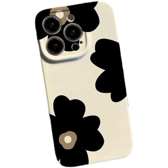Simple Black Flowers Soft Phone Case Compatible with iPhone Case (White,iPhone 13 Mini)