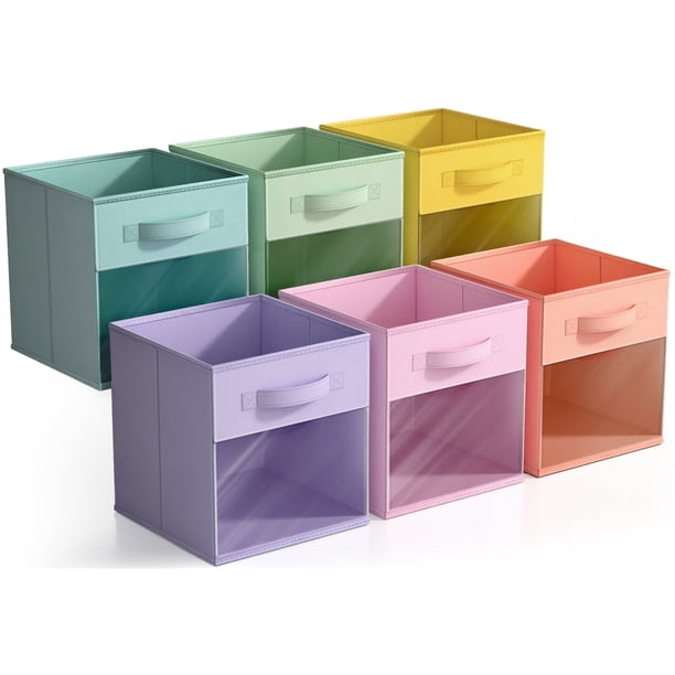 Sorbus Cubos de Almacenamiento Plegables Juego de 6 Cubos de Tela con Ventana Transparente y Asas para Estantes y Armarios (Mezcla de Colores Pastel)