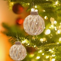 3.15in Christmas Ball Ornament Set, Elegant Natural Rope and Clear Glass Hanging Baubles, Perfect for Christmas Tree, Holiday Decor, and Wedding Party Decorations (Set of 6)