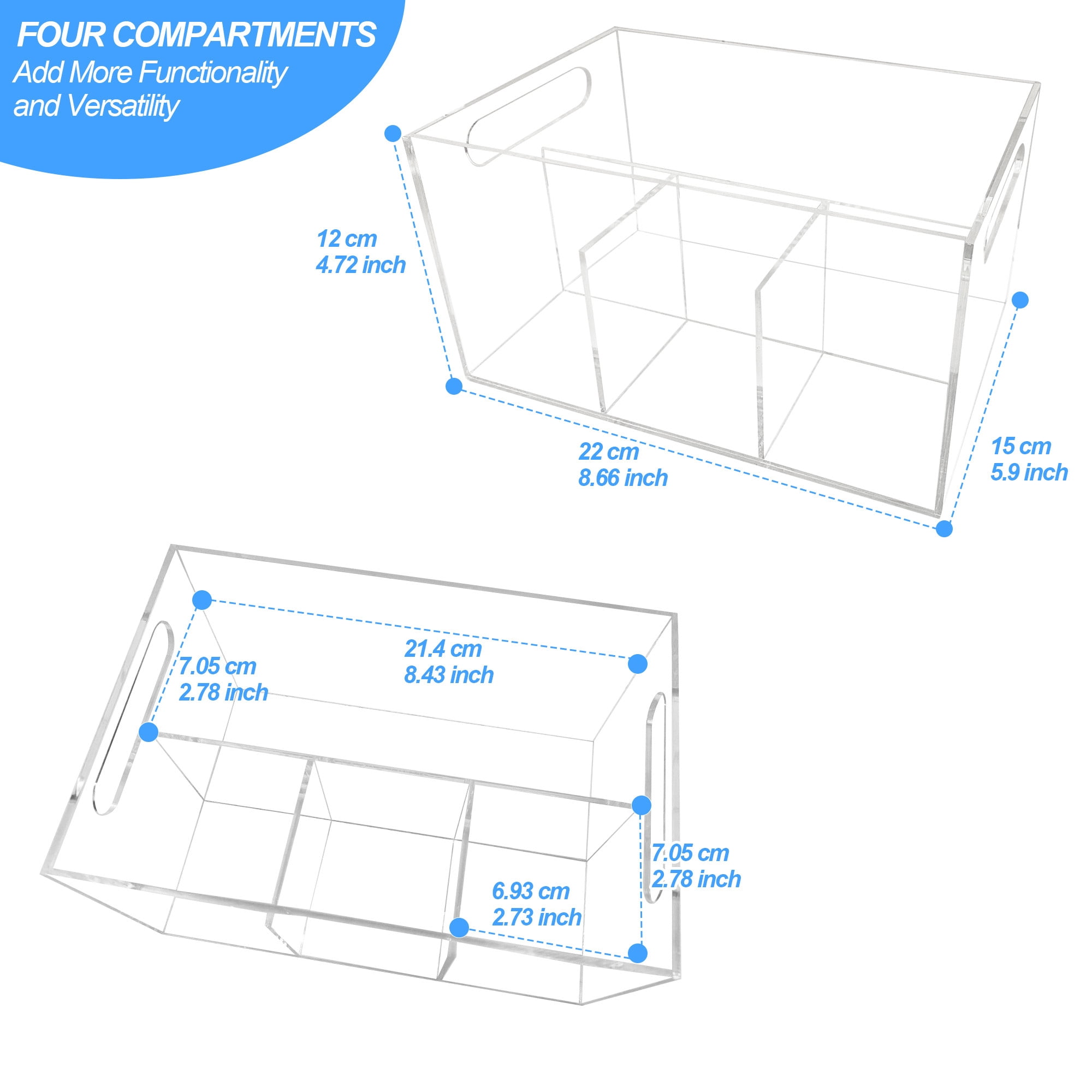 YiePhiot Acrylic Utensil Caddy RV Utensil Caddy, Silverware, Napkin Holder, and Condiment Organizer, 4 Compartments, Organizes Forks, Knives, Spoons, Plates & more, Ideal for Kitchen, Dining, Picnics