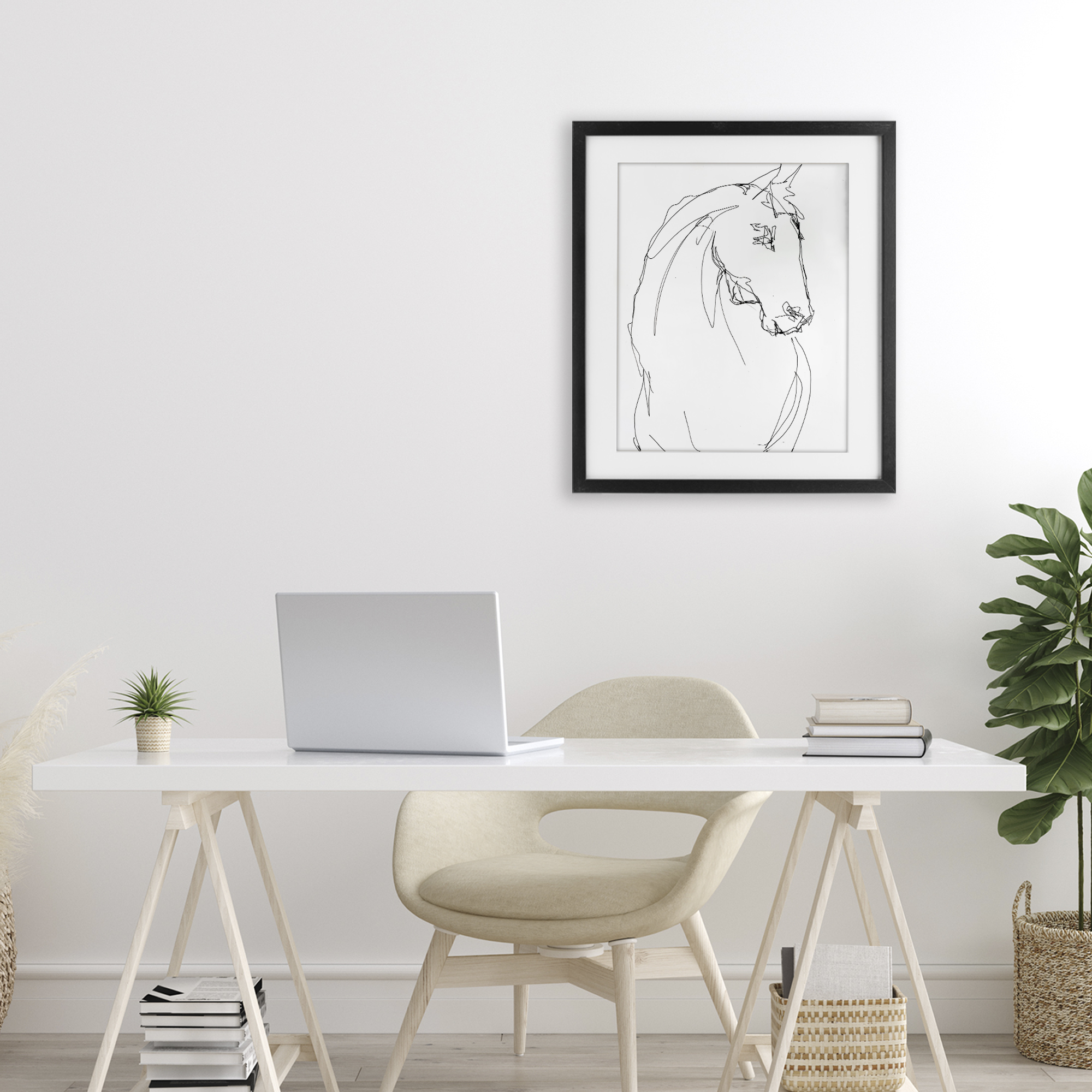 Stupell Industries Sketched Horse Contour Black Framed Print Under Glass, design by Lorenzo Collective
