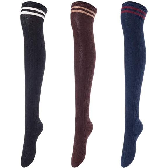 Lovely Annie Women's 3 Pairs Over Knee High Thigh High Cotton Socks Size 6-9 A1023