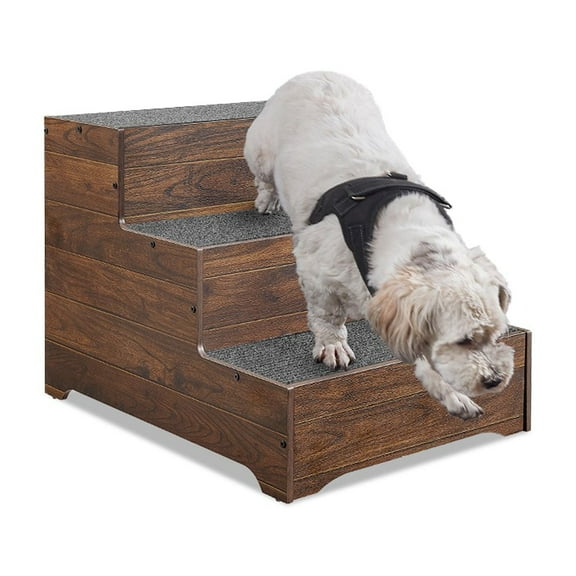 beeNbkks Dog Stairs Furniture, Extra Wide Wooden Pet Steps for Medium Large Dogs and Cats