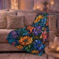 thumbnail image 6 of Vibrant Floral Bat Motif, Festive autumn celebration Scene, Warm Flannel Blanket for Living Room and Family Room with Detailed Artwork, Art Lovers autumn celebration Gift, Festive Home Decor, 6 of 9