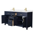 thumbnail image 3 of Wyndham Collection Beckett 66" Wood Double Bathroom Vanity in Dark Blue/Gold, 3 of 6