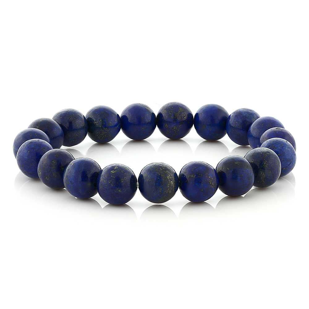 Gem Stone King Gorgeous 10MM Round Simulated-Lapis Gemstone Beaded Stretch Stretchy Bracelet for Women | 10MM Round Beads | Fits up to 8.5 inches Wrist