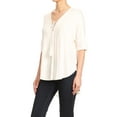 thumbnail image 4 of Womens Casual Lace Up V-Neck Loose Fit Top with Short Dolman Sleeves, 4 of 6