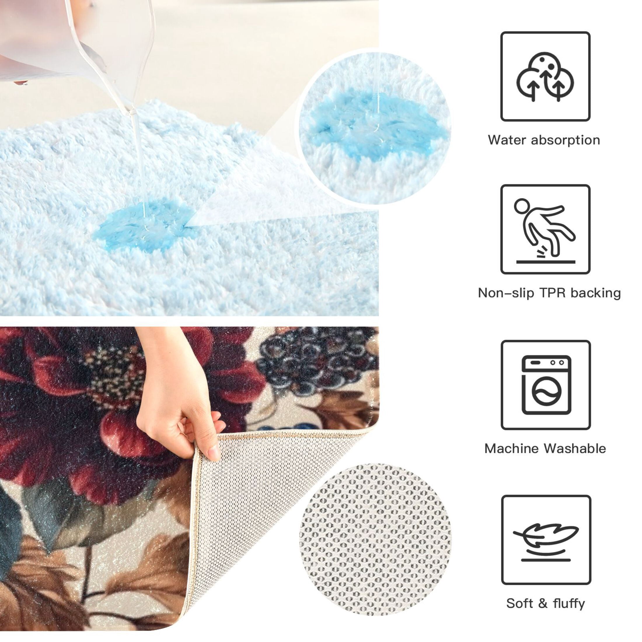 2 Piece Soft Bathroom Rug Set Burgundy Hydrangeas Bath Mat and U-Shaped Toilet Contour Rug (16"x24"+20"x24")