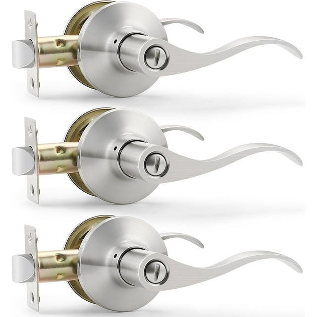 Poignée de Porte en Nickel Satiné Intérieur Levier de Porte de Passage en Nickel Brossé pour Hall et Garde-Robe Ensemble de Serrure de Porte Sans Clé Réversible pour Portes Côté Gauche Droit Levier Poignée Ensemble