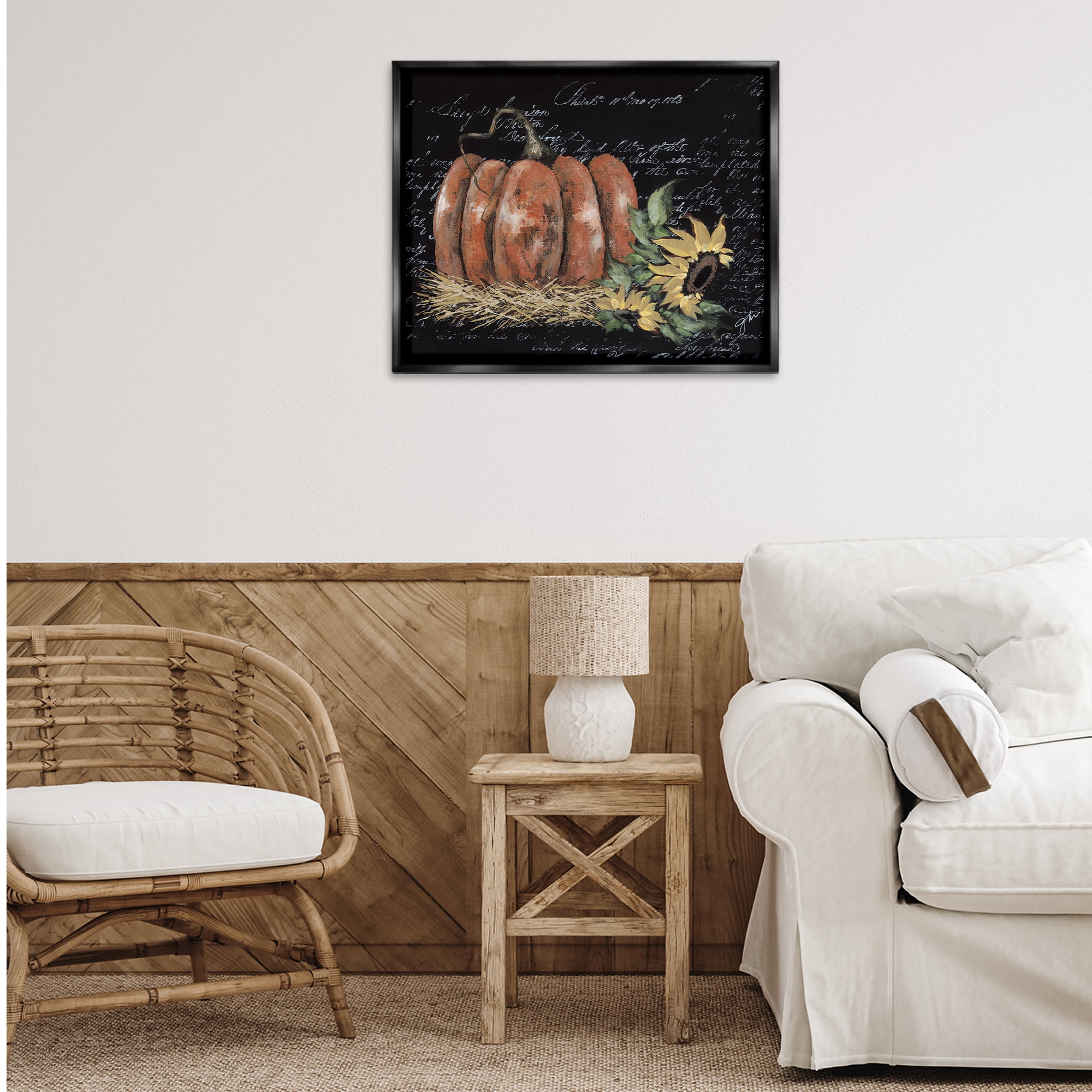 Stupell Industries Autumn Country Pumpkin Botanical & Floral Painting Black Floater Framed Art Print Wall Art, 31 x 25