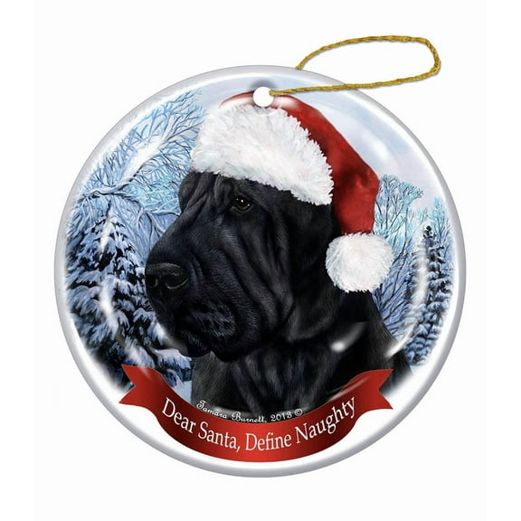 Holiday Pet Gifts Shar Pei, Black Santa Hat Dog Porcelain Christmas Ornament
