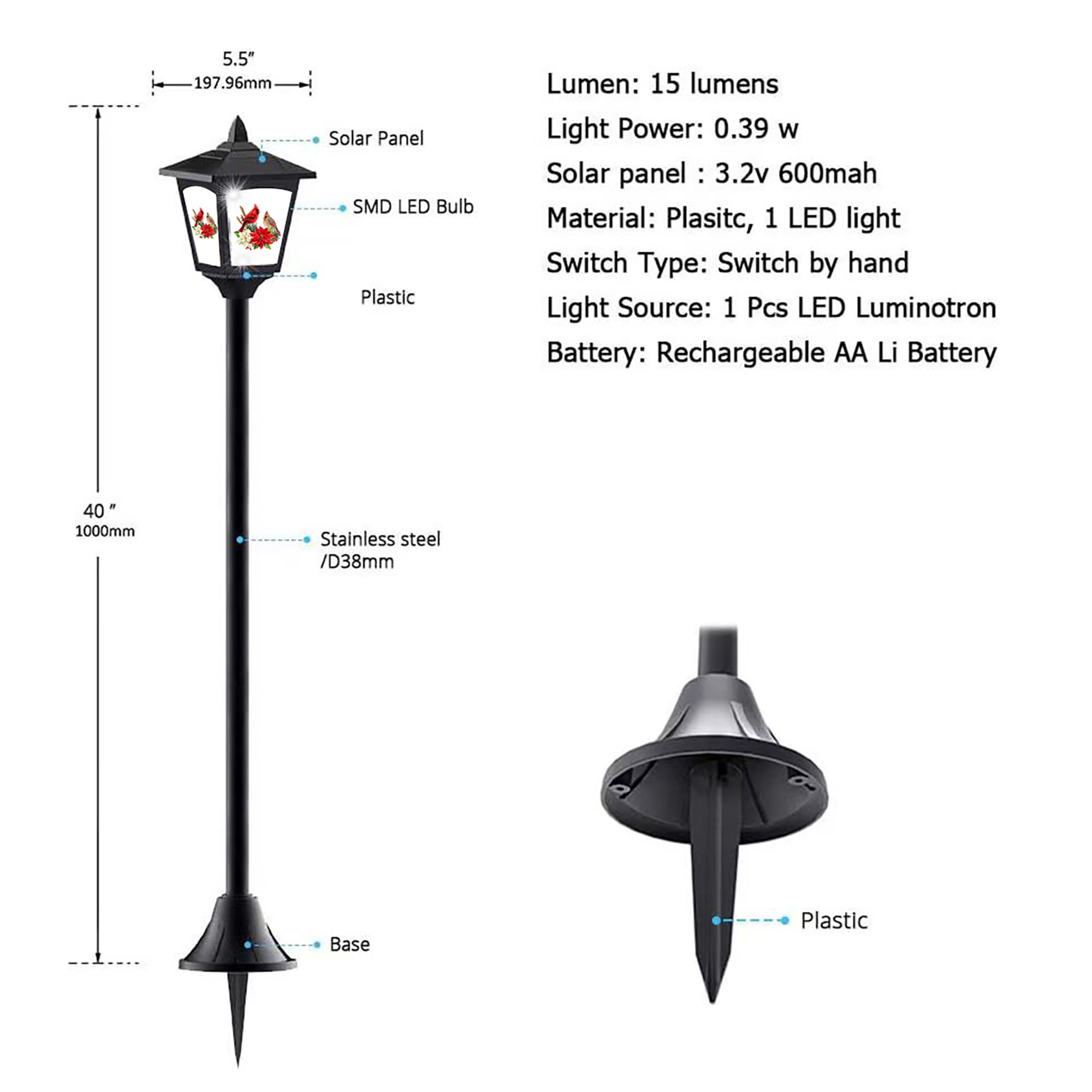 Kanstar Solar LED Landscape Lights Christmas Decoration Waterproof Outdoor Rust Resistant 2 Pack 40 Inch