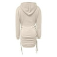 thumbnail image 5 of UJNDER Women's Fall Winter Hooded Sweatshirt Dress Bodycon Long Sleeve Drawstring Casual Streetwear Beige S, 5 of 6