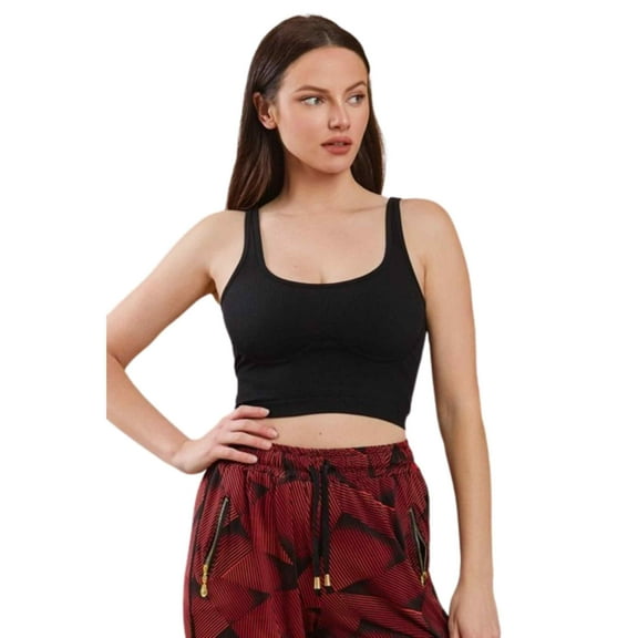 Women's Stretchy Seamless Serenity Cropped Tank Top, Black, Small / Medium, 1 Piece