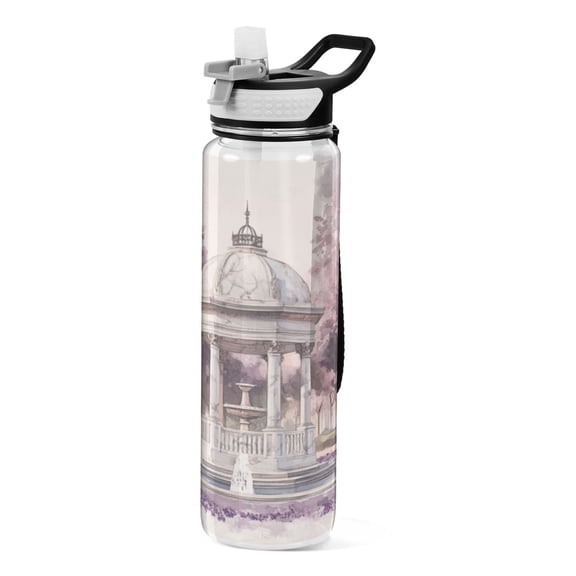 32oz Transparent Sports Water Bottle with Straw for Kids Adults Outdoor School Gym Fitness Large White Gazebo