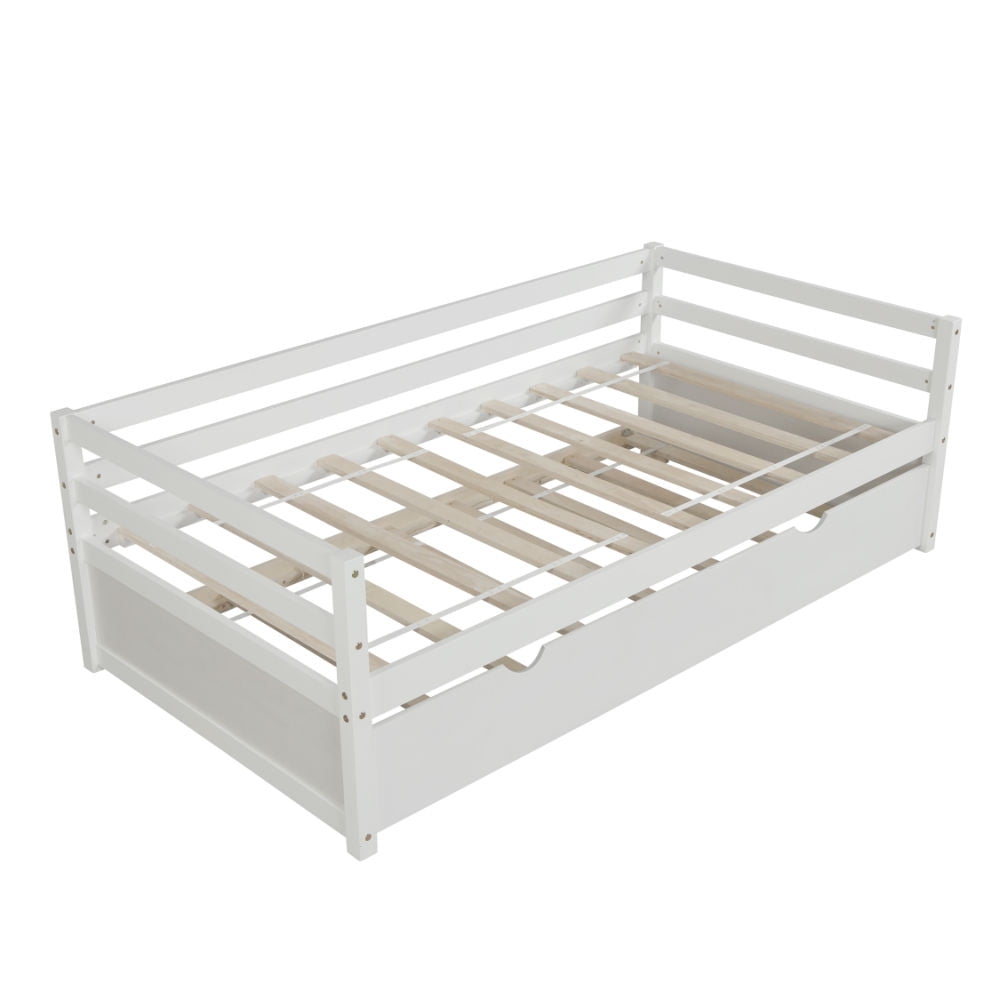 Kepooman Home Twin Extendable Daybed Sofa Bed with 2 Storage Drawers for Children, White Kepooman Home Twin Extendable Daybed Sofa Bed with 2 Storage Drawers for Children, White