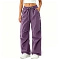 thumbnail image 3 of YFNNUP Women Cargo Pants Quick-Dry Parachute Hiking Pants Lightweight Baggy Pants Casual Outdoor Travel Trouser with Zipper Pockets Purple S, 3 of 3