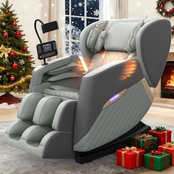 Znines Full Body Zero Gravity Massage Chair with 16 Fixed Rollers, Heating, Auto Programs, Touch Screen & Bluetooth Speaker,Gray