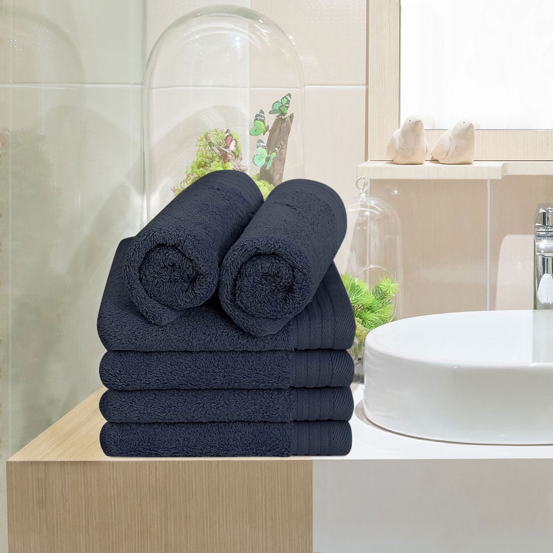 Unique Bargains 6-Pack Absorbent Bathroom Cotton Hand Towels Aqua Blue 