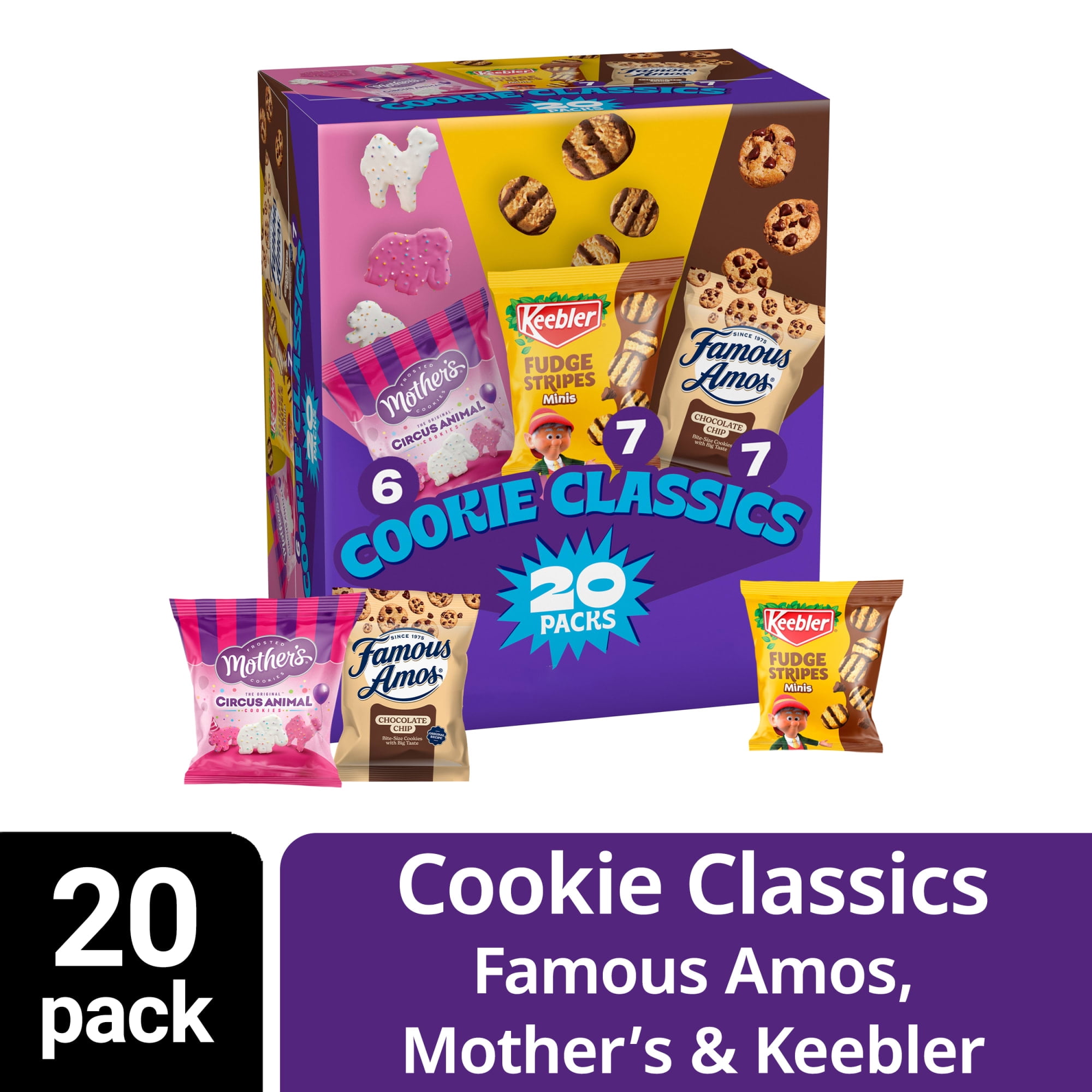 Assorted Cookie Classics Variety Pack - Mother’s Circus, Keebler Fudge Stripes & Famous Amos, 20 Pouch Box, 20 oz