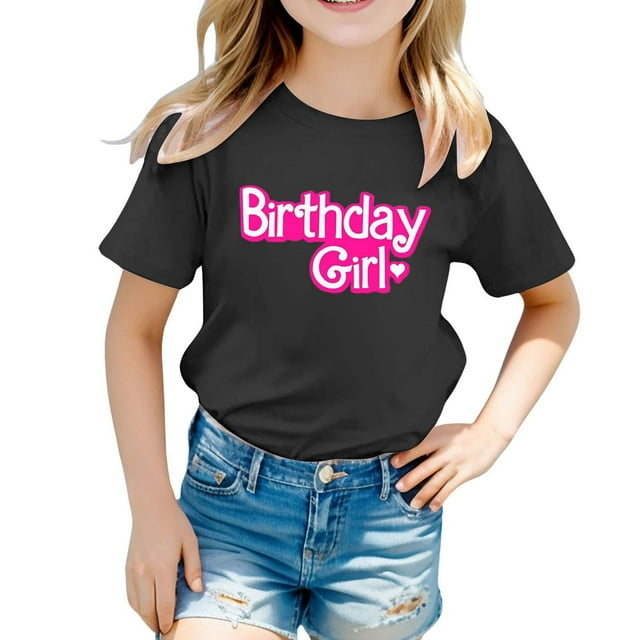 Hiiyo T-Shirt à Manches Courtes pour Grandes Filles, Col Ras du Cou, Imprimé de Lettres, Tailles 1-13