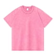 thumbnail image 4 of Domuza Cotton Shirt for Men Loose Fit Distressed Washed Casual Half Sleeve T-Shirt Summer Retro Style Crewneck Pullover Watermelon Red L, 4 of 4