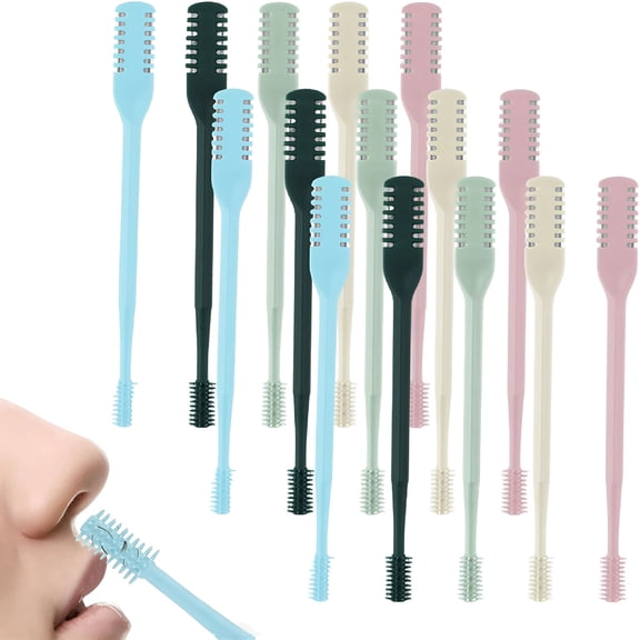 EXLEAF 15Pcs 2 in 1 Nasal Hair Cutter,Double Sided Nose Hair Trimmer for Men and Women,Portable 360° Rotating Nose Hair Remover with Soft Cleaning Brush