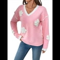 thumbnail image 2 of Suéter de Felpa con Cuello en V para Mujer, Informal, Holgado, de Larga, de Punto Grueso Rosa L, 2 of 10