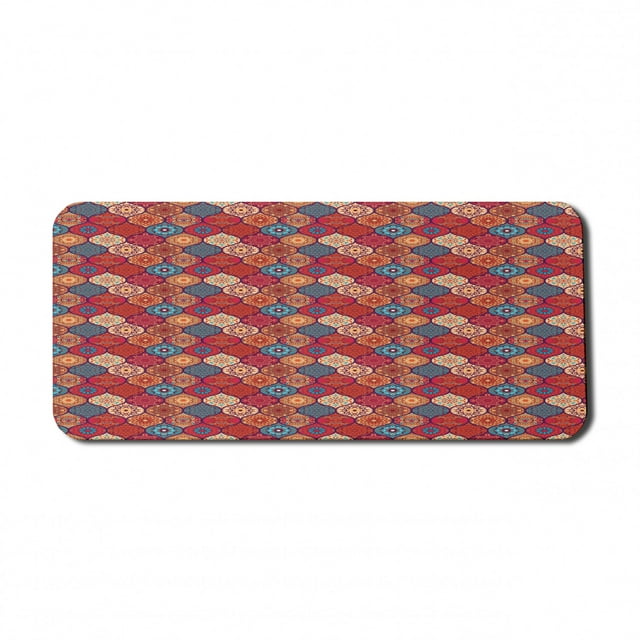 Moroccan Computer Mouse Pad, Oriental Wavy Curvy Pattern with Spring Nature Inspired Retro Style Art Motifs, Rectangle Non-Slip Rubber Mousepad X-Large, 35" x 15", Multicolor, by Ambesonne