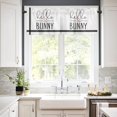 thumbnail image 3 of Easter 3 PCS Kitchen Curtain Valance and Tiers Set, Rod Pocket Small Half Tier Valances Window Curtains Panel, Pink Easter Bunny Ear Spring Floral Black Stripes 55"x24" (Set of 2 Tiers & Valance), 3 of 5