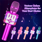 Bonaok Bluetooth Wireless Karaoke Microphone, Portable Handheld Karaoke Machine with LED Lights, Bluetooth Microphone Speaker Singing Gift for Kids Adults(Purple)