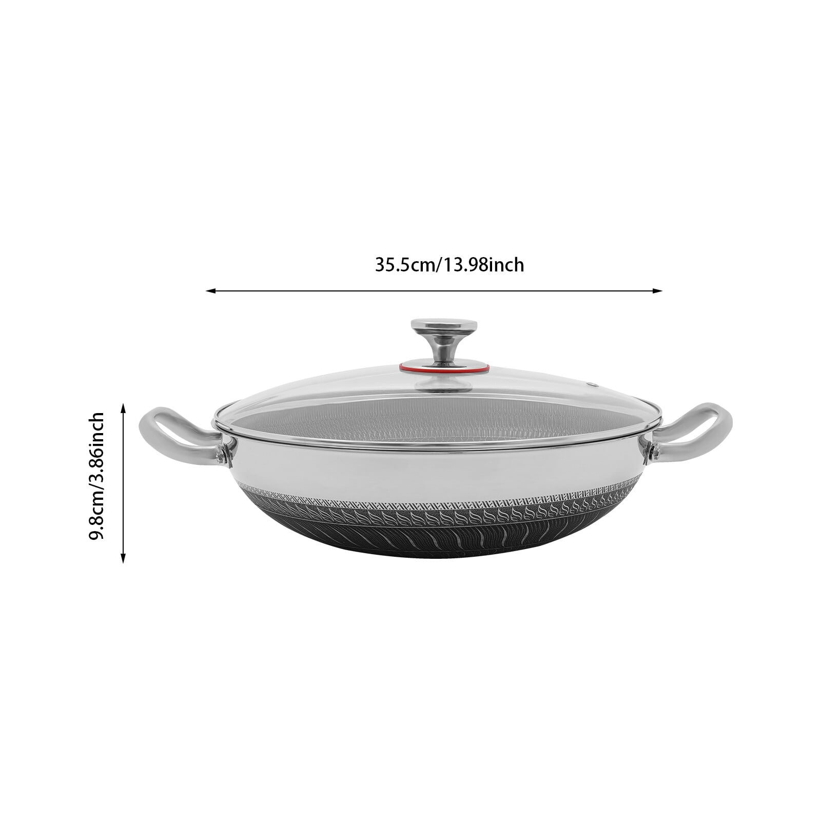 14inch Stainless Steel Frying Pot 2-Handle Non Stick Paella Pan Cooking Skillet with Lid